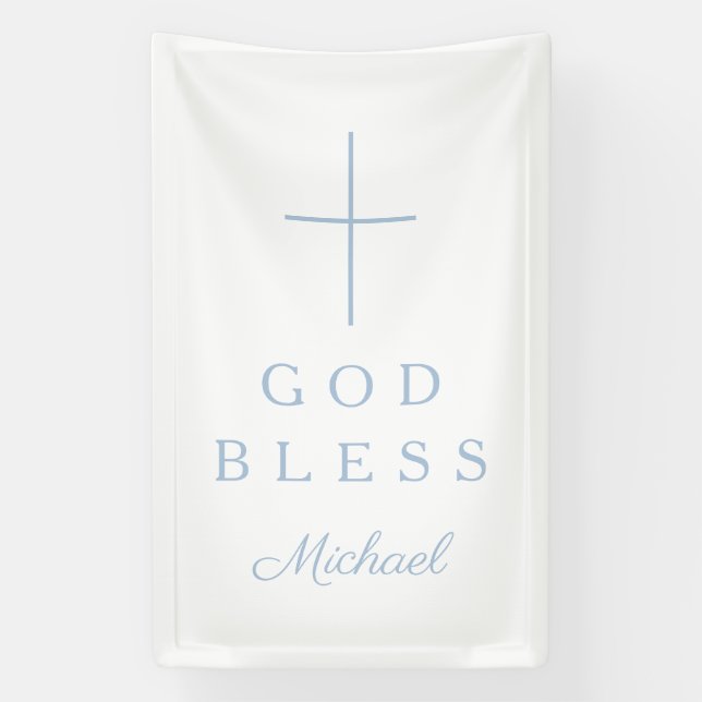 Lona Elegant Baby Blue Religious Cross Boy God Bless (Vertical)