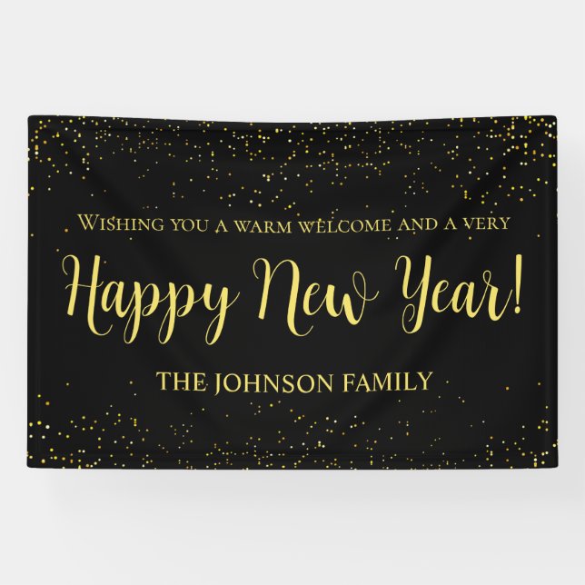 Lona Elegant Black and Gold New Year’s Greeting (Horizontal)