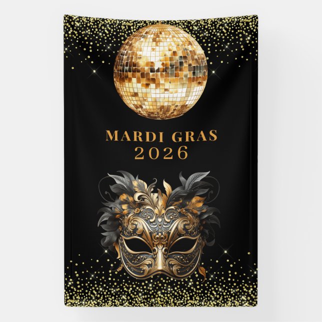 Lona Elegant Black Gold Glitter Mardi Gras 2026 (Vertical)