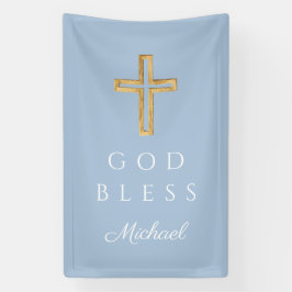 Lona Elegant Blue Religious Cross Boy God Bless