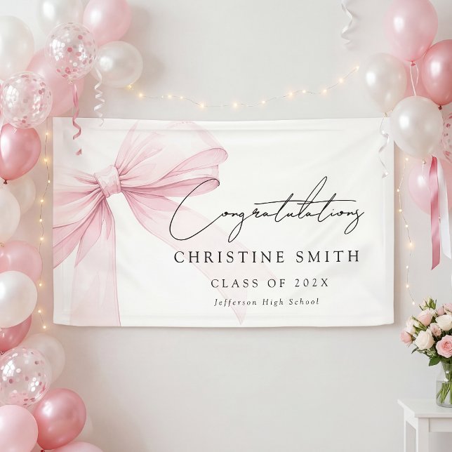Lona Elegant Blush Bow Text Congratulations Banner (Subido por el creador)