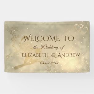 Lona Elegant Chic Corazones de Oro, Cartel de Boda de P