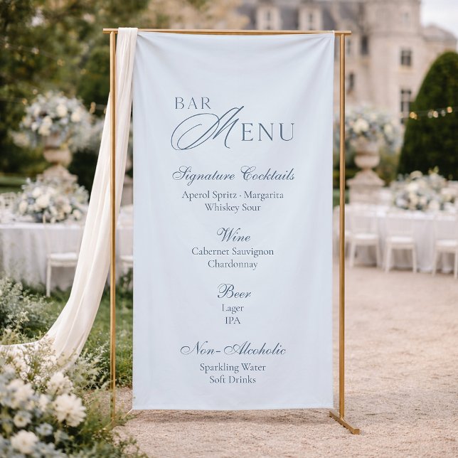 Lona Elegant Dusty Blue Wedding Bar Menu (Subido por el creador)