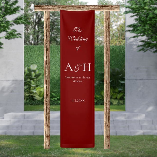 Lona Elegant Fabric Wedding Welcome Banner - Ruby Red (Elegant Red Fabric Wedding Welcome Sign Banners)