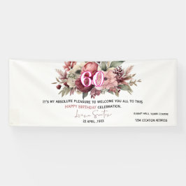 Lona Elegant Floral 60th Happy Birthday Banner