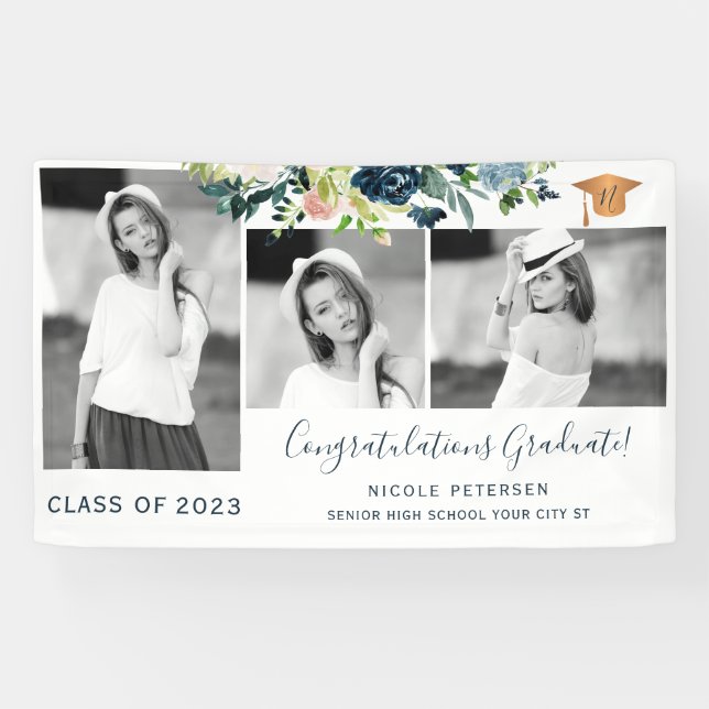 Lona Elegant floral graduation party photo collage (Horizontal)