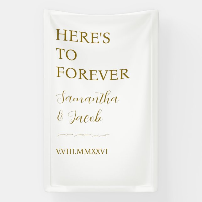 Lona Elegant Gold “Here’s to Forever” Wedding Welcome (Vertical)