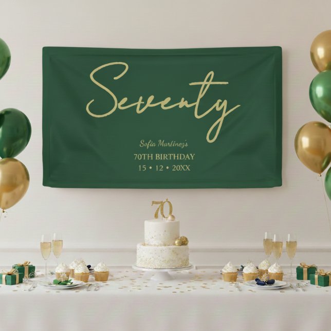 Lona Elegant Green & Gold Seventy Birthday Party Banner (Subido por el creador)