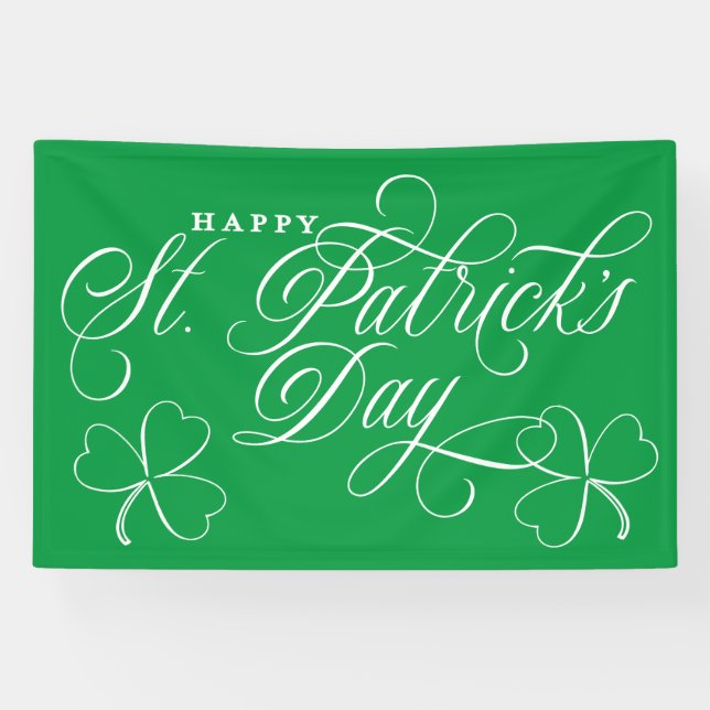 Lona Elegant Happy St Patricks Day script con shamrock (Horizontal)