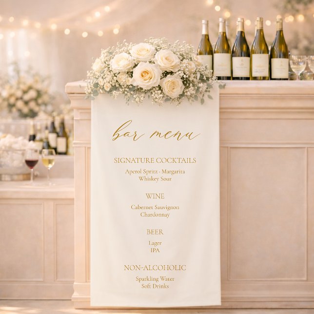 Lona Elegant Ivory Wedding Bar Menu Banner  (Subido por el creador)