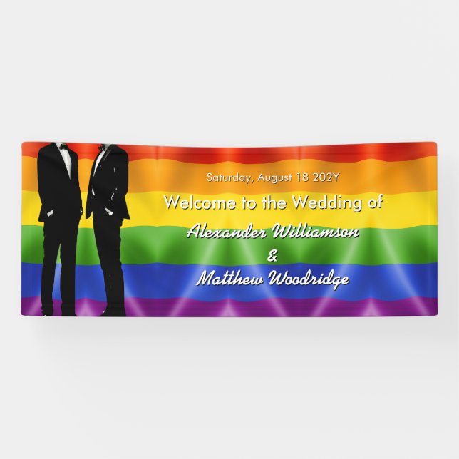 Lona Elegant Modern Gay Men Wedding Rainbow Welcome (Horizontal)