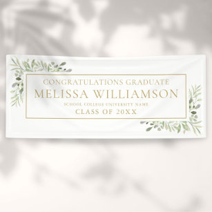 Lona Elegant Modern Greenery Gold Graduation Banner