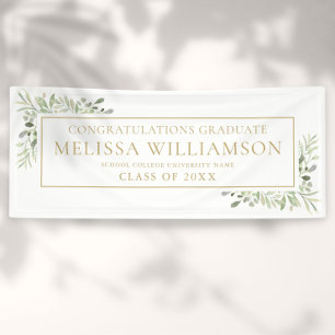 Lona Elegant Modern Greenery Gold Graduation Banner
