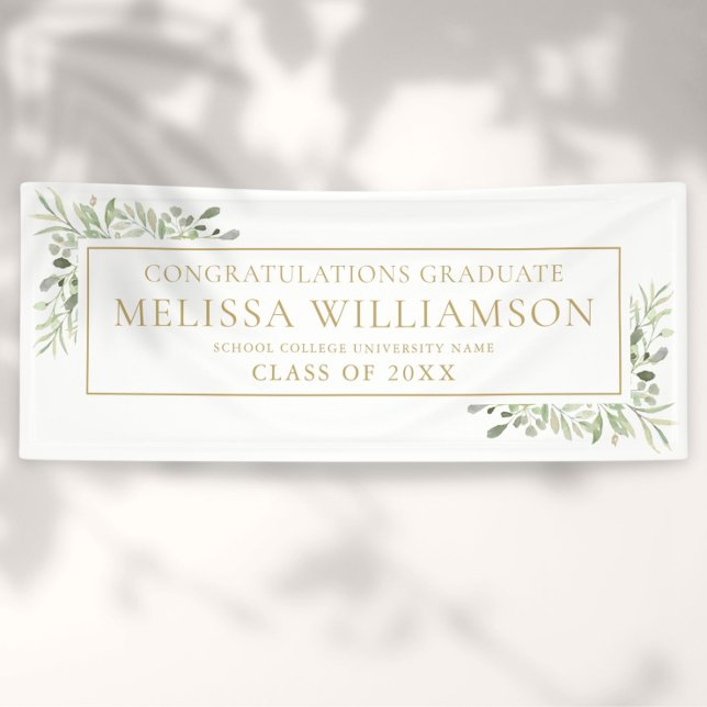 Lona Elegant Modern Greenery Gold Graduation Banner (Subido por el creador)