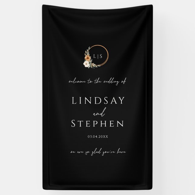Lona Elegant Monogram Copper Earthy Black Wedding (Vertical)
