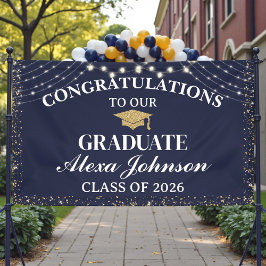 Lona Elegant Navy Blue Gold Class Of 2026 Graduation