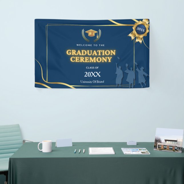 Lona Elegant Navy & Gold Graduation Ceremony Banner (Feria)