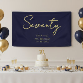 Lona Elegant Navy & Gold Seventy Birthday Party Banner