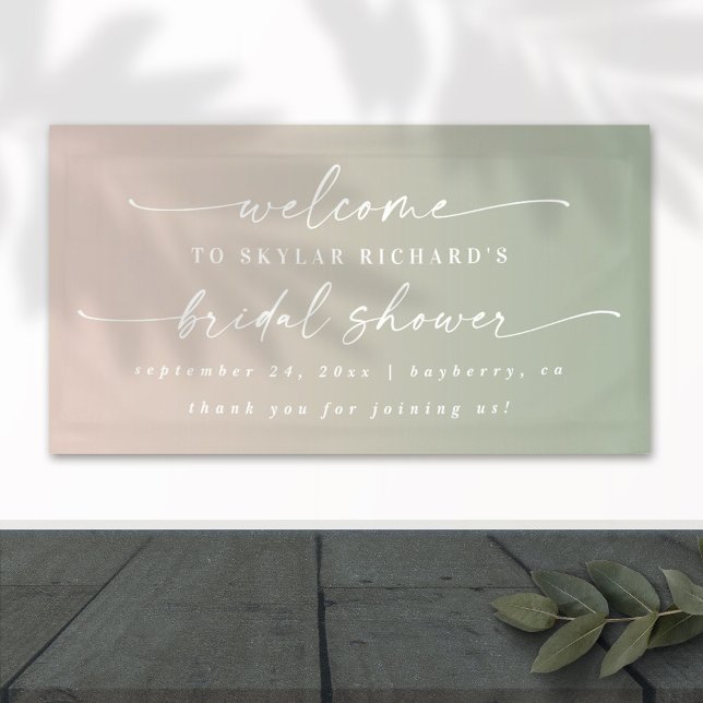 Lona Elegant Ombre Pink & Green Bridal Shower Welcome (Subido por el creador)