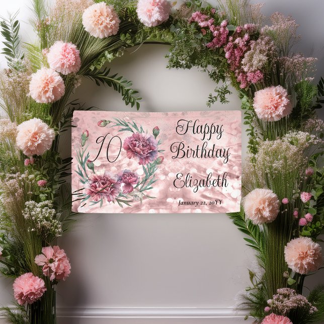 Lona Elegant Pink Carnations 90th Birthday Party  (Elegant Pink and Mauve Carnations 90th Birthday Party 3 ft x 5 ft Banner)