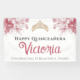 Lona Elegant Pink Floral Happy Birthday Quinceañera