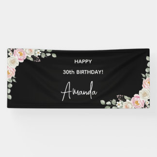 Lona Elegant Pink Floral Personalized Birthday Banner
