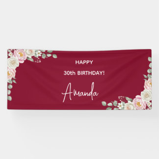 Lona Elegant Pink Floral Personalized Birthday Banner