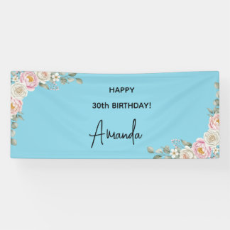 Lona Elegant Pink Floral Personalized Birthday Banner