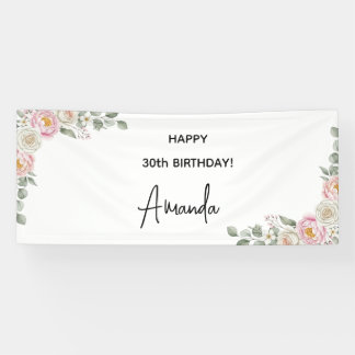 Lona Elegant Pink Floral Personalized Birthday Banner