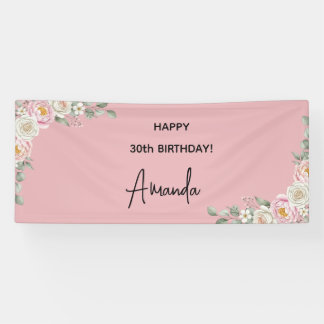 Lona Elegant Pink Floral Personalized Birthday Banner