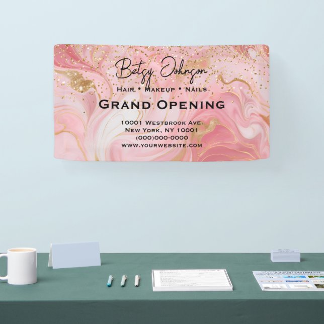 Lona Elegant Pink & Gold Glitter Marbled Business Sign (Feria)