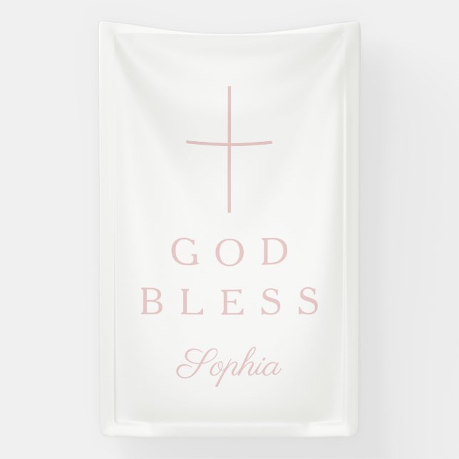 Lona Elegant Pink Religious Cross Girl God Bless (Vertical)