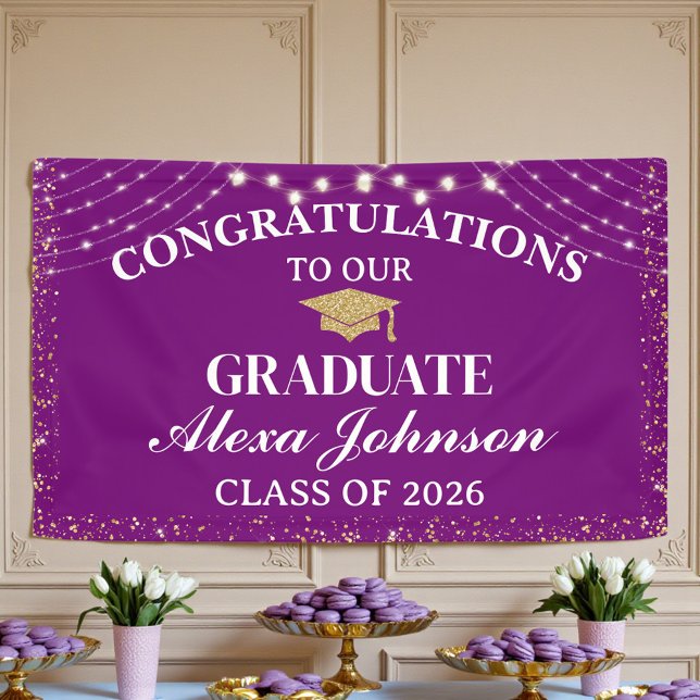 Lona Elegant Purple & Gold Class Of 2026 Graduation (Subido por el creador)