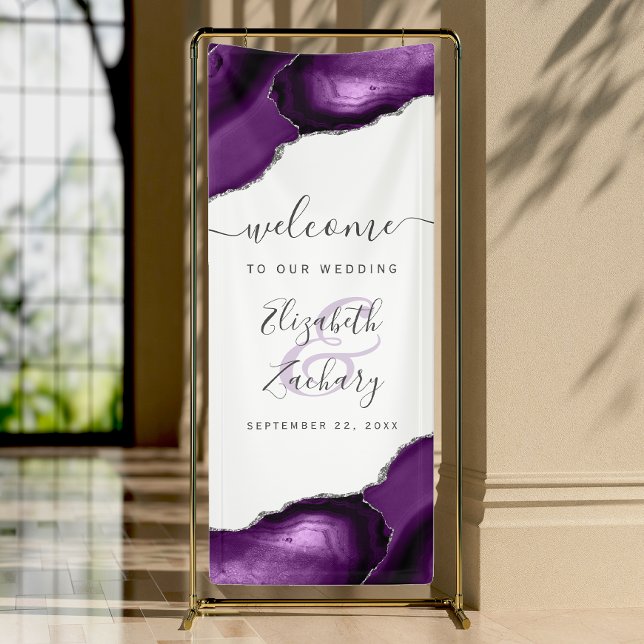 Lona Elegant Purple Silve Agate Corners Wedding Welcome (Subido por el creador)