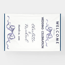 Lona Elegant Ribbon & Bow Romantic Wedding Navy Banner