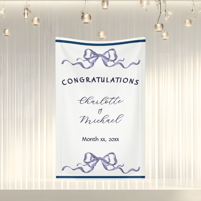 Lona Elegant Ribbon Romantic Wedding Congratulations  (Elegant Ribbon Romantic Wedding Congratulations Banner)