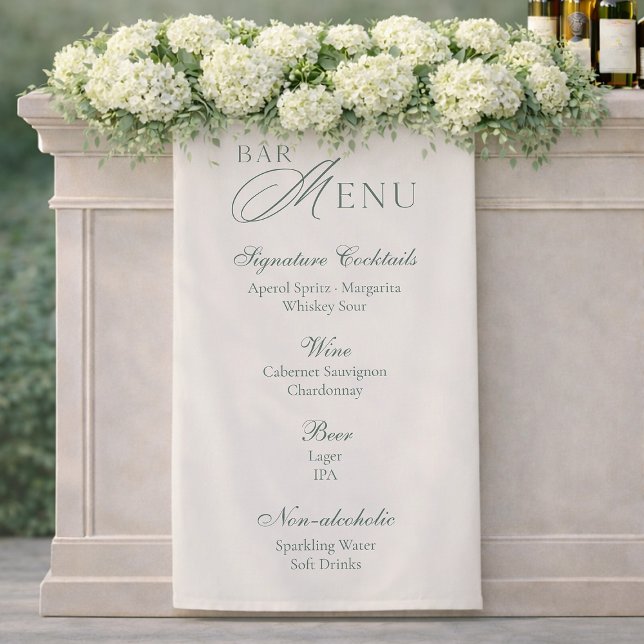 Lona Elegant Sage Green Wedding Bar Menu Banner (Subido por el creador)