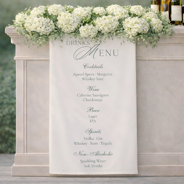 Lona Elegant Sage Green Wedding Drinks Menu Sign  (Subido por el creador)
