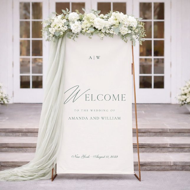 Lona Elegant Sage Green Wedding Welcome Sign (Subido por el creador)