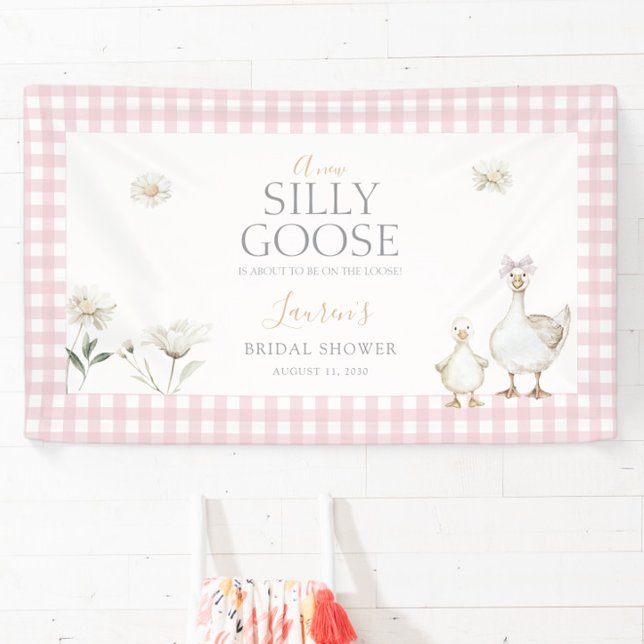 Lona Elegant Silly Goose Whimsical Pink Bow Baby Shower (Subido por el creador)