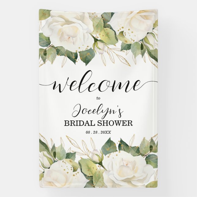 Lona Elegant White Roses Bridal Shower Welcome (Vertical)