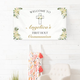 Lona Elegante 1ª Santa Comunión Bienvenida Floral
