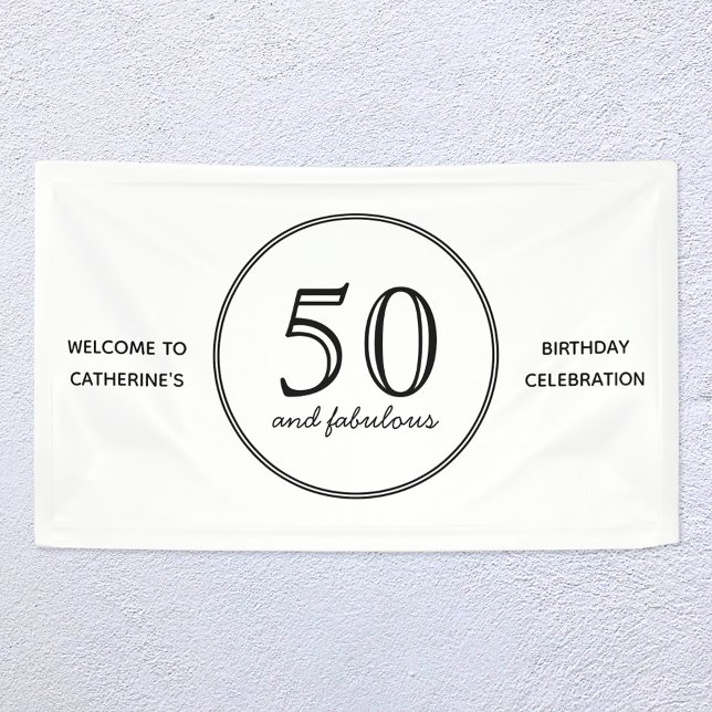 Lona Elegante 50 y fabulosa fiesta de cumpleaños de tip (Fifty and fabulous personalized party welcome banner)