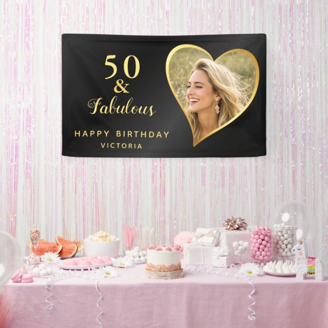 Lona Elegante 50 y fabulosa foto Personalizado de oro n (Fiesta)