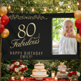 Lona Elegante 80 y Fabuloso Cumpleaños Foto Negra 