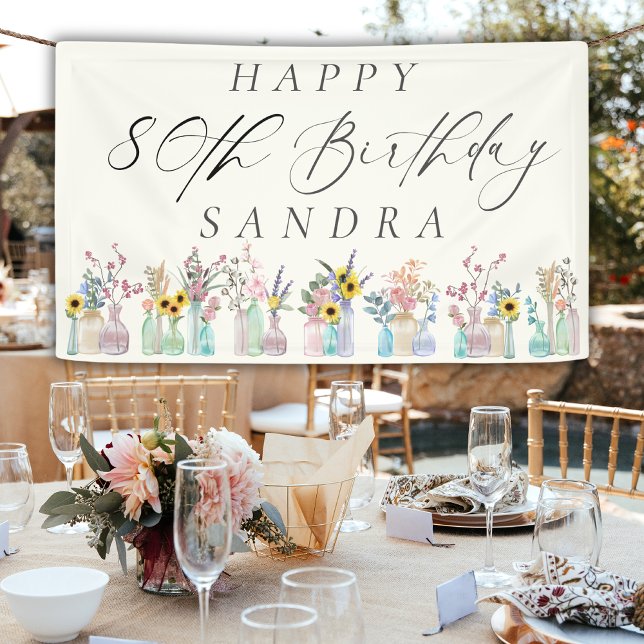 Lona Elegante acuarela Florals Feliz cumpleaños número  (Subido por el creador)