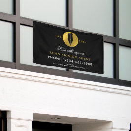 Lona Elegante Agente de Firma Notario Público Negro Oro