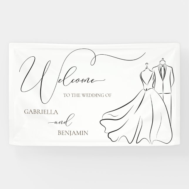 Lona Elegante B&W Tux & Vestir Boda Bienvenida (Horizontal)