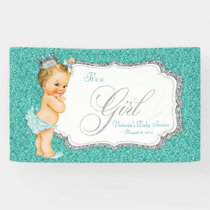 Lona Elegante Baby Shower Azul Turquesa