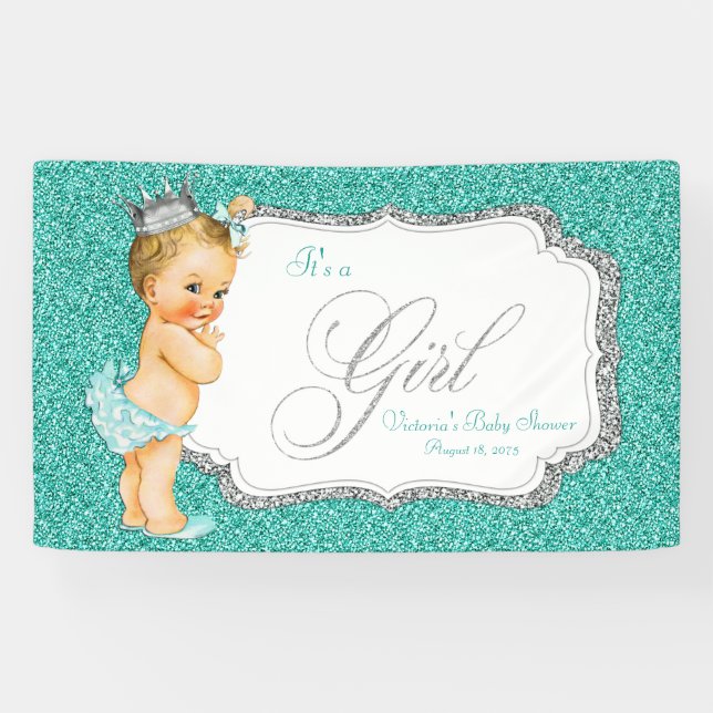 Lona Elegante Baby Shower azul Verde azulado (Horizontal)